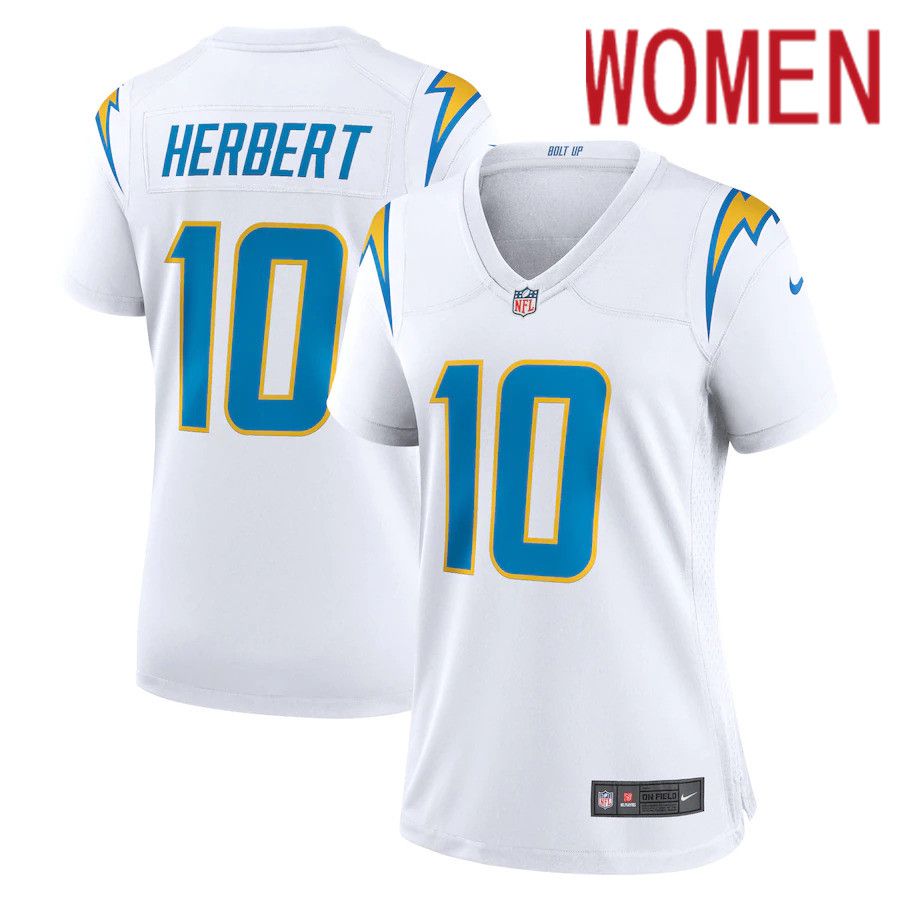 Women Los Angeles Chargers #10 Justin Herbert Nike White Game NFL Jersey->women nfl jersey->Women Jersey